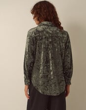 Ola Oversized Velvet Shirt, Green (KHAKI), large