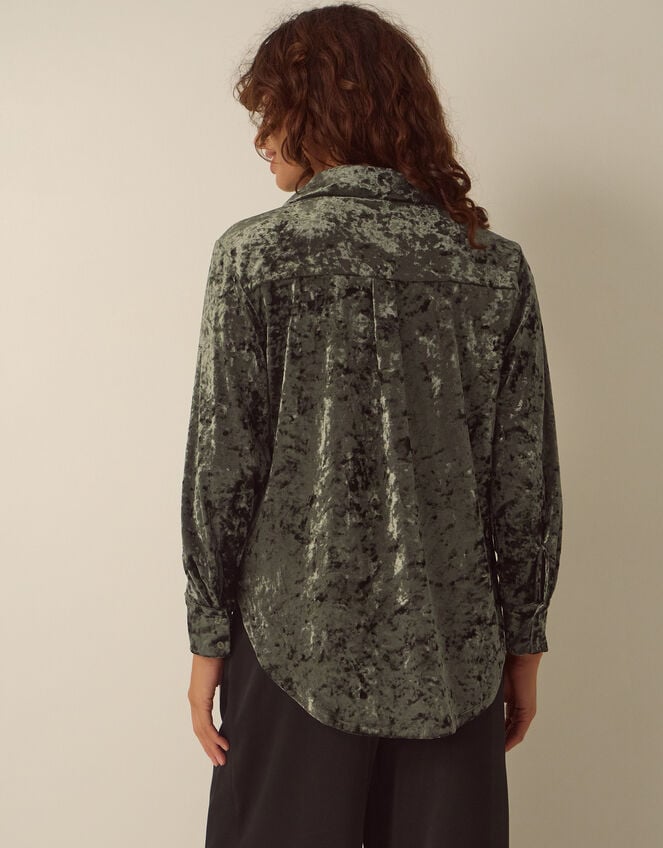 Ola Oversized Velvet Shirt, Green (KHAKI), large