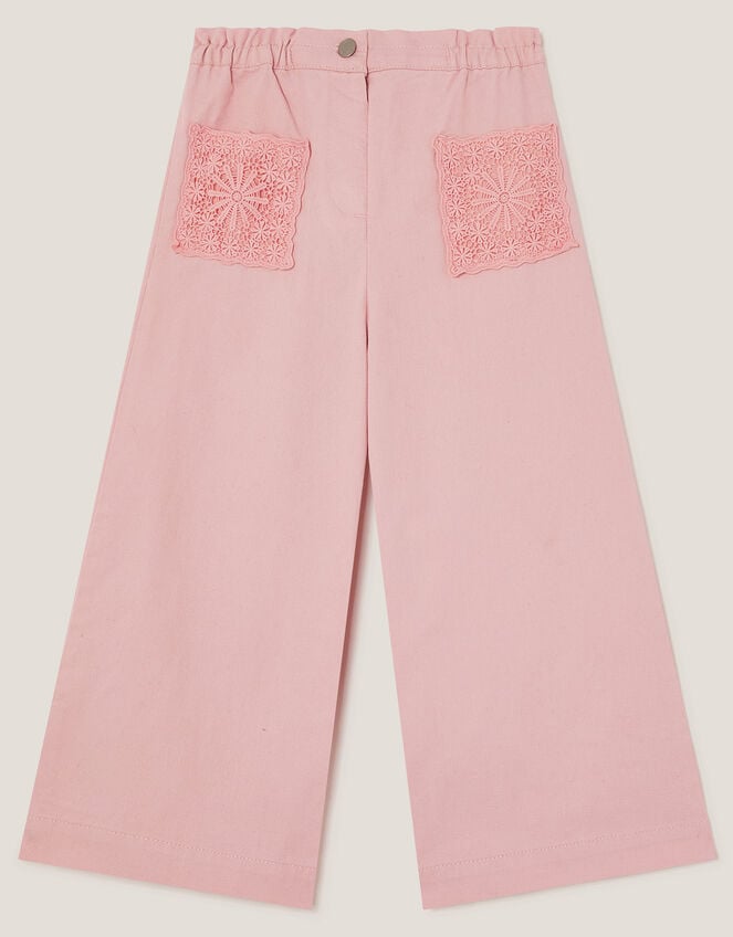 Crochet Pocket High-Waist Trousers, Pink (PINK), large