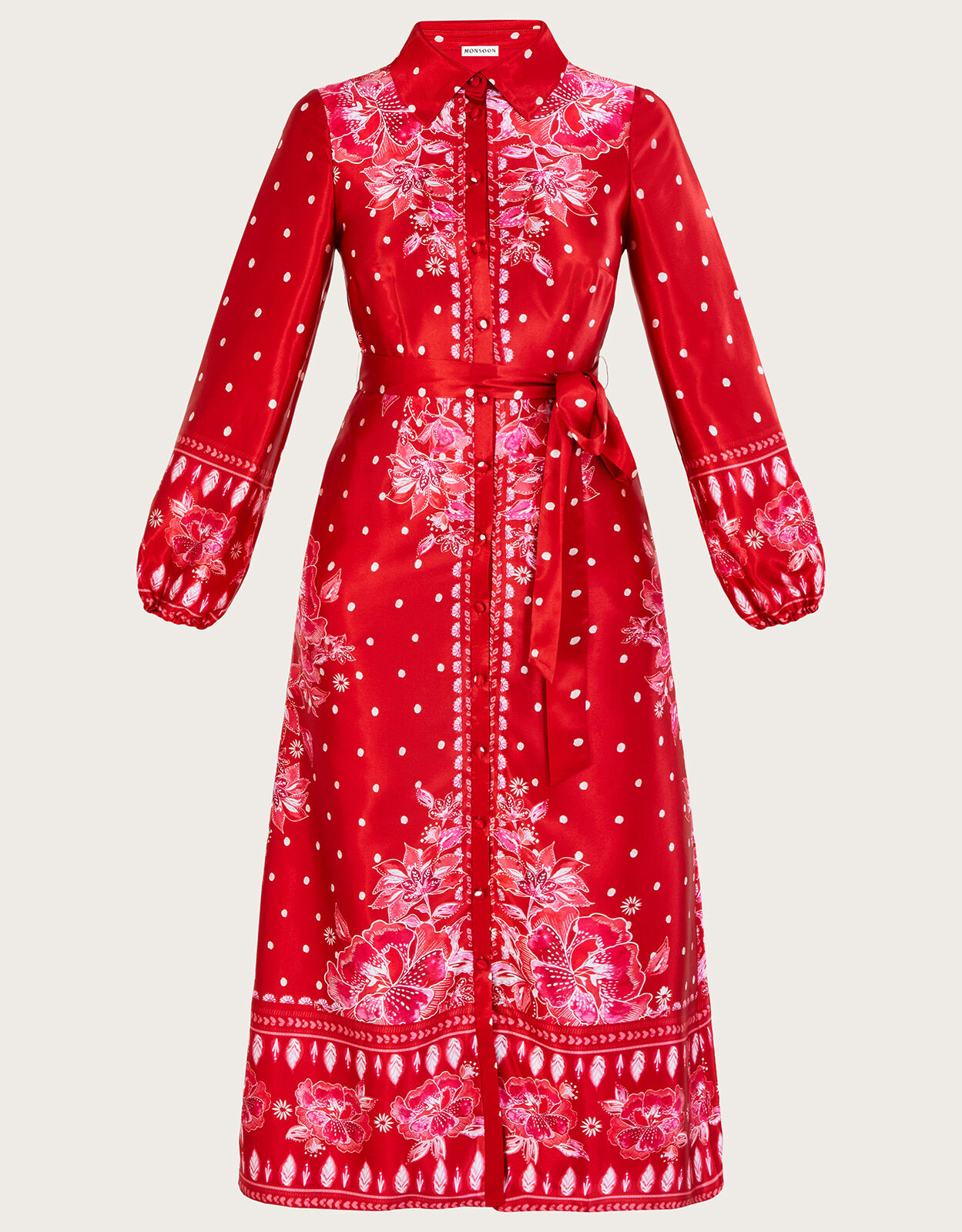 Shiloh Satin Shirt Dress Red
