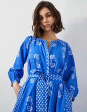 East Amber Hand-Screen Floral Print Midi Dress, Blue (BLUE), large