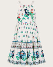 MINI ME Boutique Angelina Embroidered Peacock Dress, White (WHITE), large