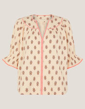 Laurie Floral Print Jersey Top, Ivory (IVORY), large