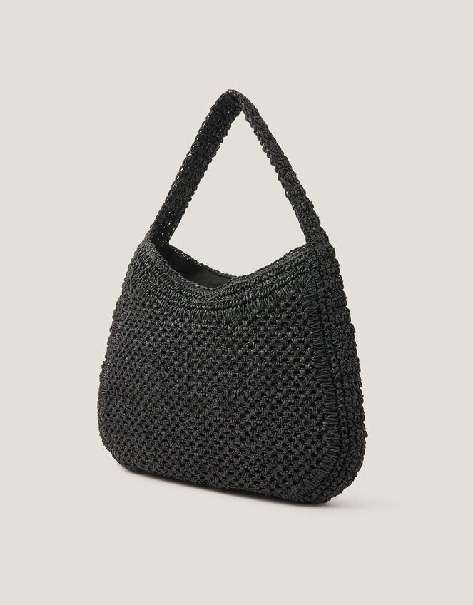 Hari Scoop Raffia Shoulder Bag, Black (BLACK), large