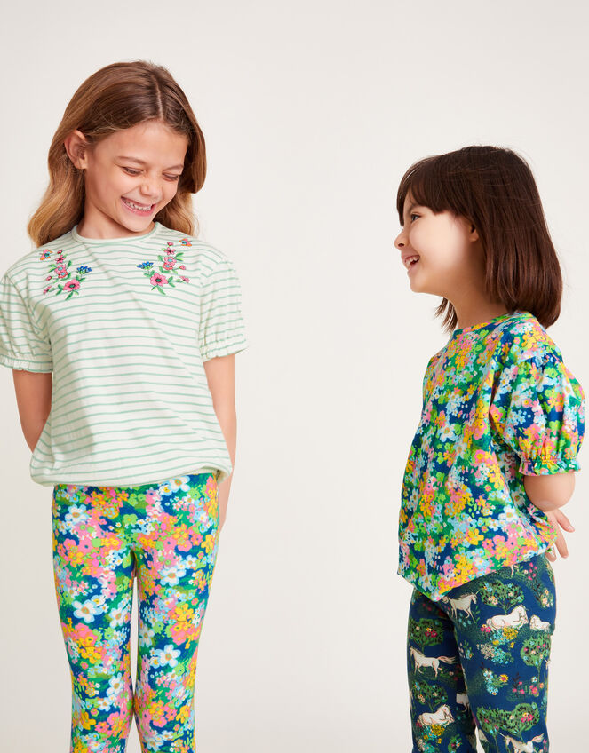 2-Pack Stripe Floral T-Shirts, Blue (NAVY), large