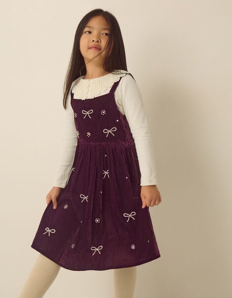 Lace Embellished Top & Velvet Dress Set, Red (BURGUNDY), large