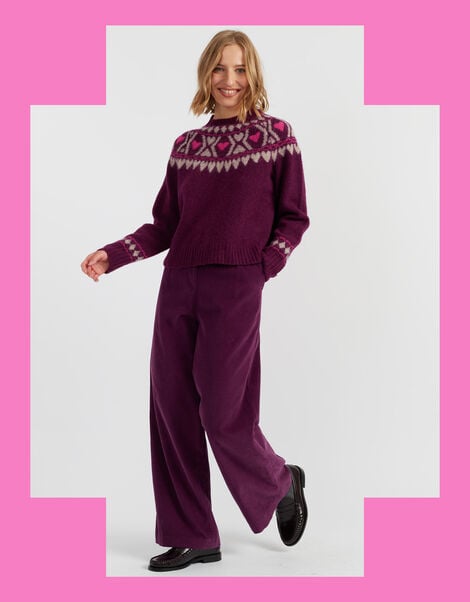 Chinti & Parker Heart Fair Isle Jumper, Red (MULBERRY), large