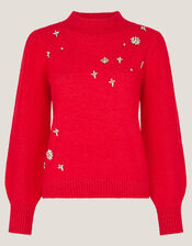 Erika Gemstone Embellished Jumper, Red (RED), large