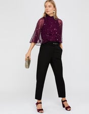 Kimberley Sequin Cape Top, Red (BERRY), large