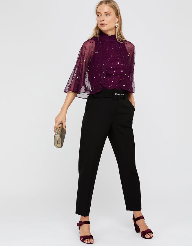 Kimberley Sequin Cape Top, Red (BERRY), large