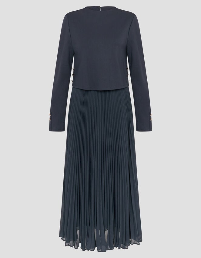 Penny Long Sleeve Pleated Midi Dress, Blue (NAVY), large