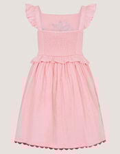 Embroidered Fruit Frill Scallop Edge Dress, Pink (PINK), large