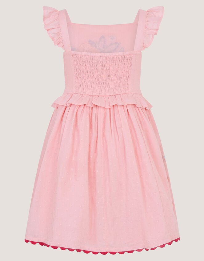 Embroidered Fruit Frill Scallop Edge Dress, Pink (PINK), large