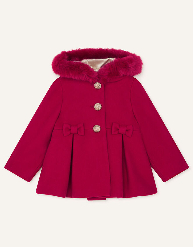 Baby Bow Coat with Hood , Red (RED), large