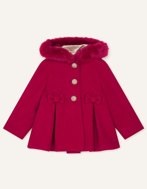 Baby Bow Coat With Hood Red Girl, Baby Red Peacoat