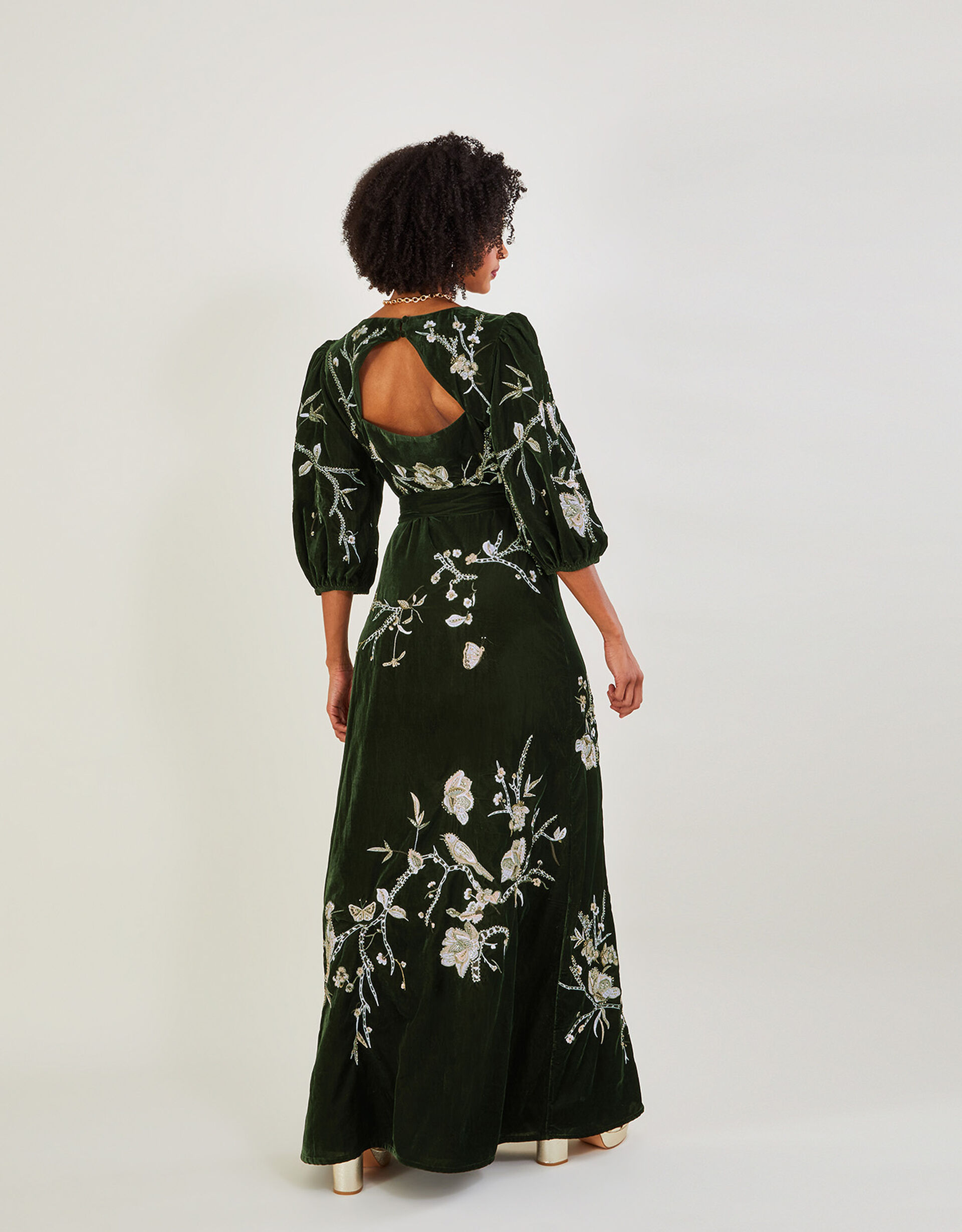 Women's Long Sleeve Green Velvet Maxi Dress