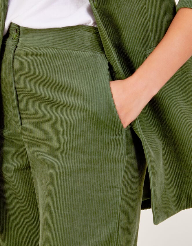 Cord Wide Leg Suit Trousers, Green (GREEN), large