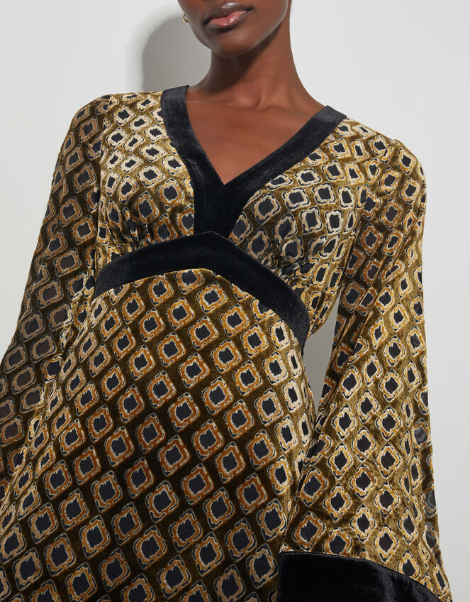 Jade Velvet Jacquard Midi Dress, Brown (CHOCOLATE), large