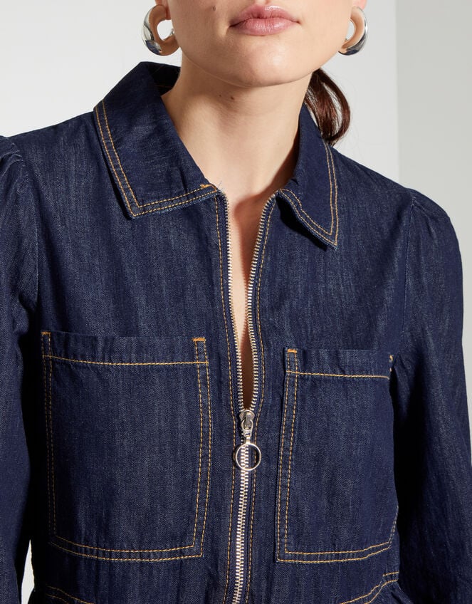 Adeena Denim Mini Shirt Dress, Blue (INDIGO), large