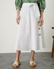Mock Button Midi Skirt with Sustainable Cotton, White (WHITE), large