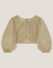 Glitter Puff Sleeve Cardigan, Gold (GOLD), large