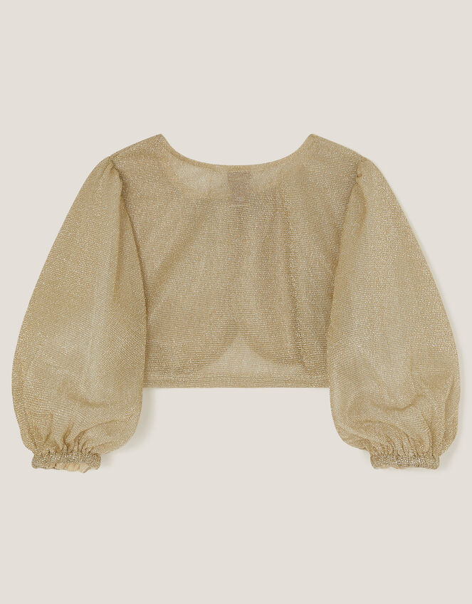 Glitter Puff Sleeve Cardigan, Gold (GOLD), large