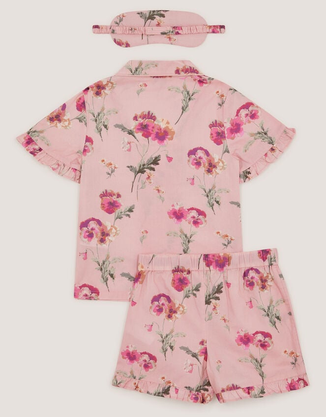 Pansy Print Pyjama & Sleep Mask Set, Pink (PINK), large