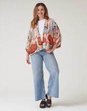 One Hundred Stars Lanterns Print Short Kimono, , large