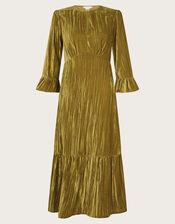 Mabel V-Front Crushed Velvet Midi Dress, Green (OLIVE), large