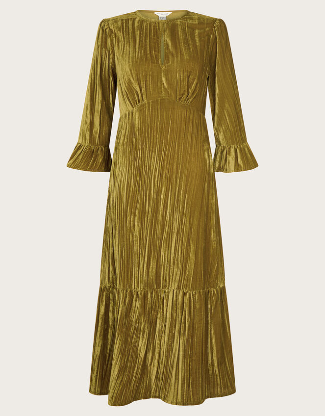 Mabel V-Front Crushed Velvet Midi Dress, Green (OLIVE), large
