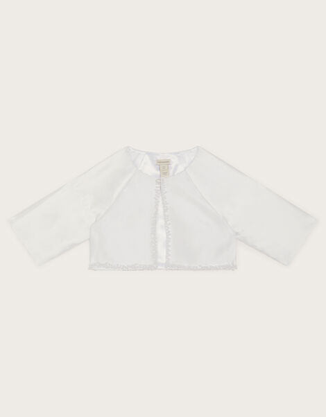 Pearl Trim Communion Jacket, White (WHITE), large