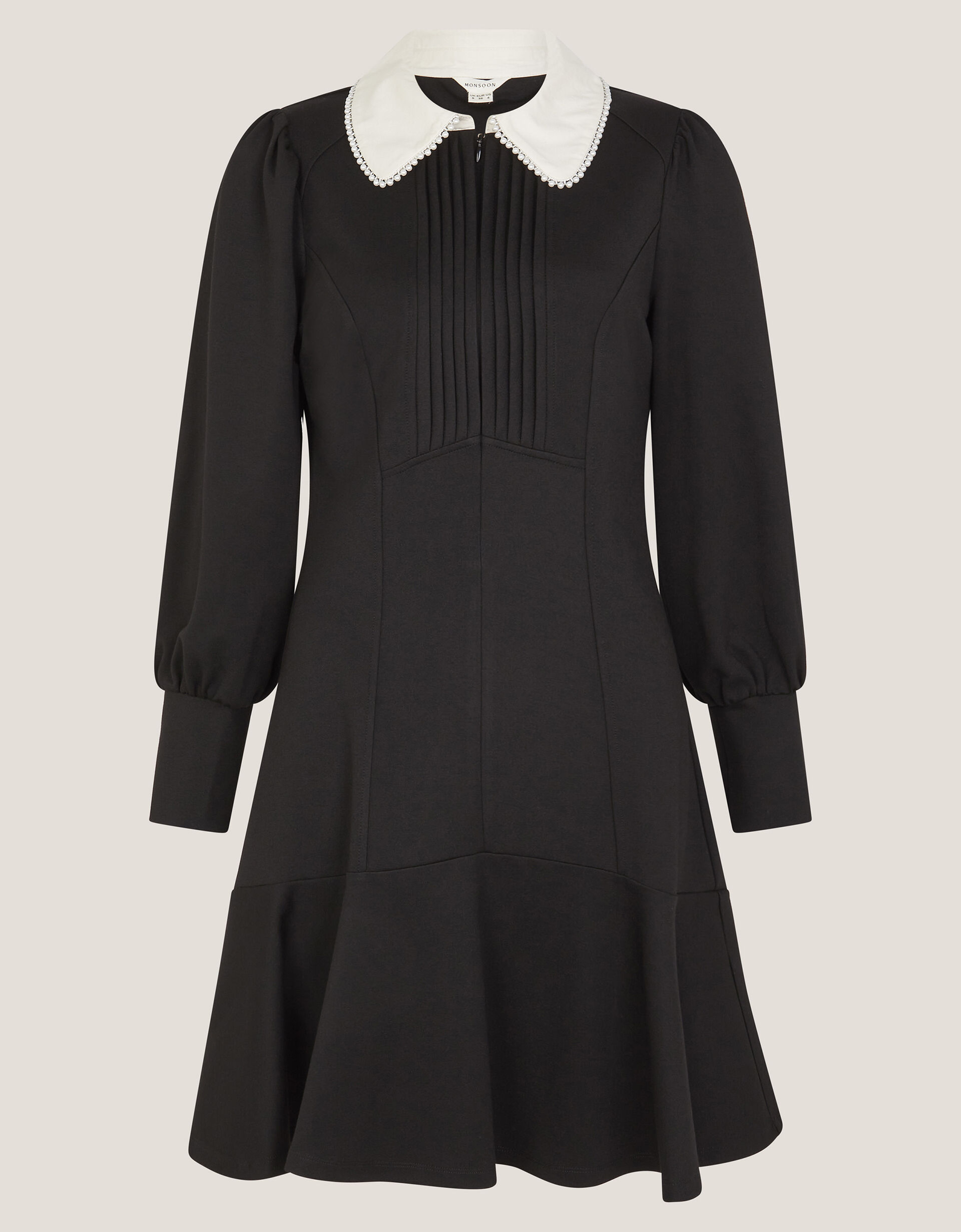 Priya Ponte Jersey Collar Mini Dress Black
