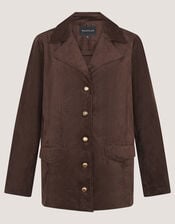 Eva Faux Suede Longline Jacket, Brown (DARK BROWN), large
