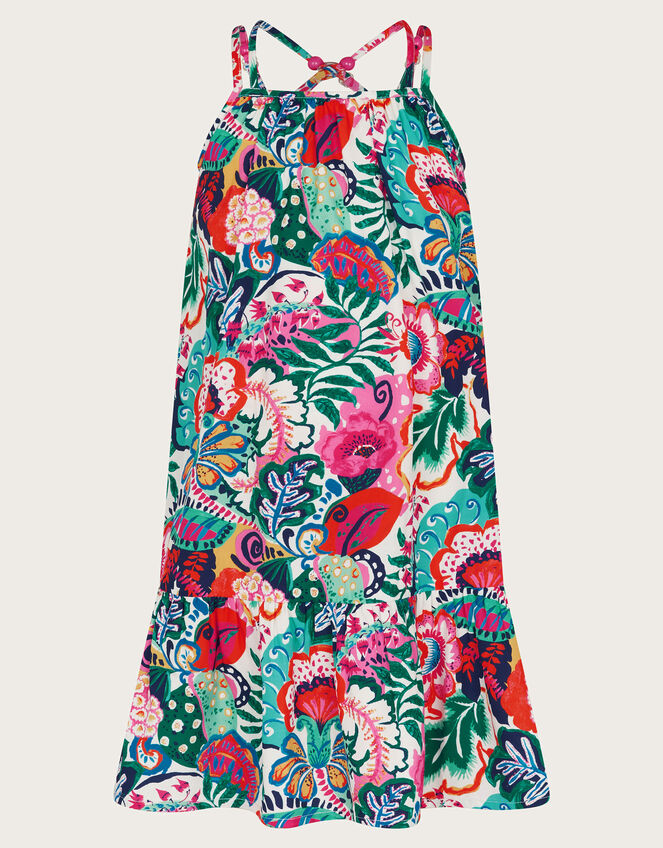 Tropical Floral Swing Dress, Green (GREEN), large