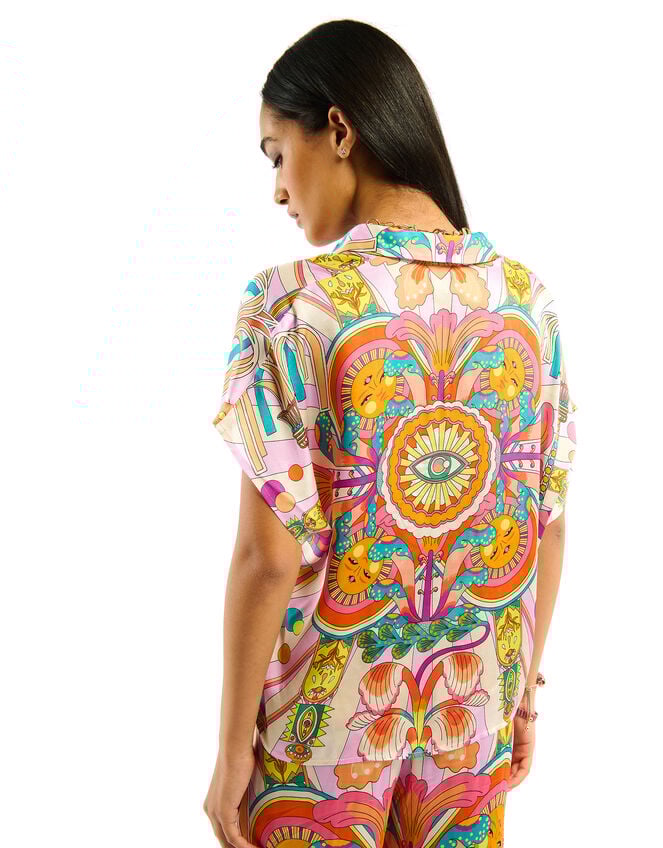 Wild Hisae Print Short Sleeve Shirt, Pink (PINK), large