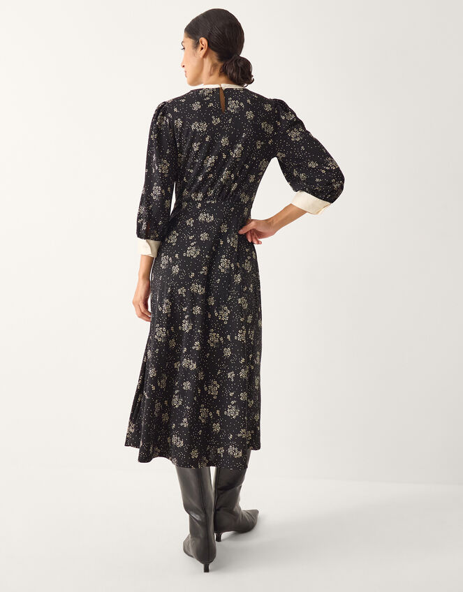 Dotty Bow Floral Jersey Midi Dress, Black (BLACK), large