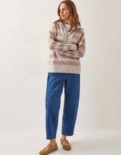 Zia Stripe Half-Zip Jumper, Natural (NATURAL), large