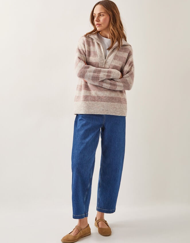 Zia Stripe Half-Zip Jumper, Natural (NATURAL), large