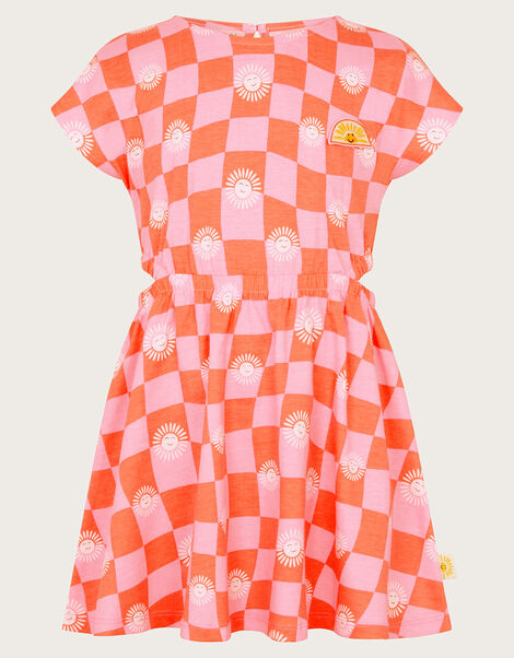 Cut-Out Checkerboard Sundress, Orange (ORANGE), large