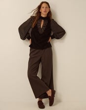 Jo Embroidered Velvet Top, Brown (CHOCOLATE), large