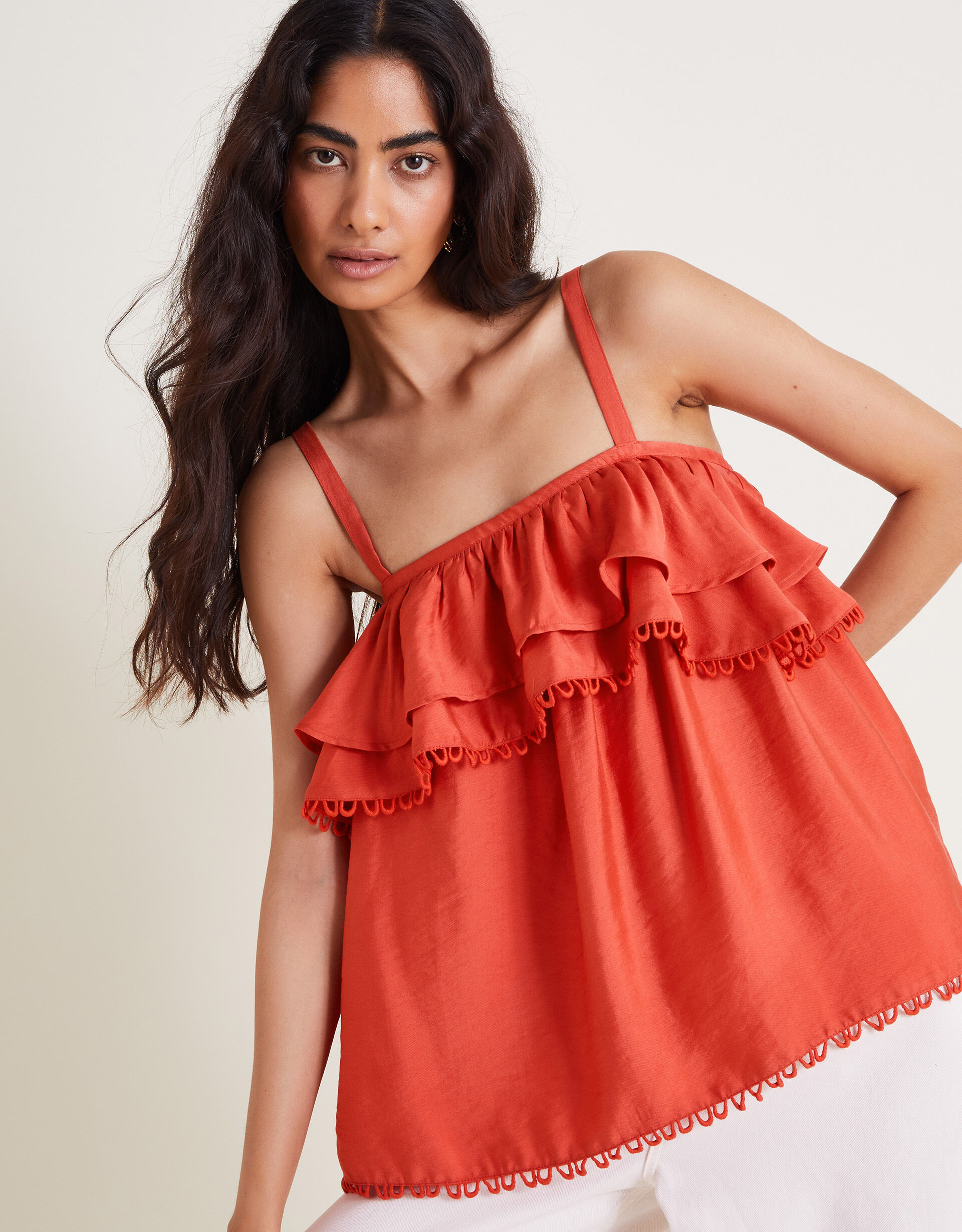 Aesha Frill Cami Top Orange Vests Camisoles And Sleeveless Tops Monsoon Global