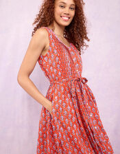 East Skye Pintuck Midi Dress in Organic Cotton, Red (RED), large