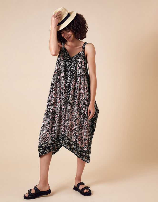 Foil and Paisley Print Dress in LENZING™ ECOVERO™, Black (BLACK), large