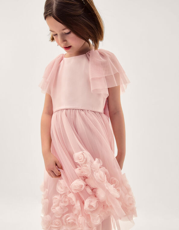 Eden Appliqu&eacute; Rose Tulle Dress, Pink (DUSKY PINK), large