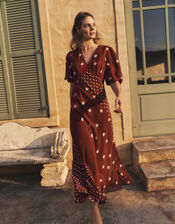 Amaya Puff Sleeve Polka Dot Maxi Dress, Red (BURGUNDY), large