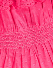 Broderie Frill Polka Dot Dress, Pink (PINK), large