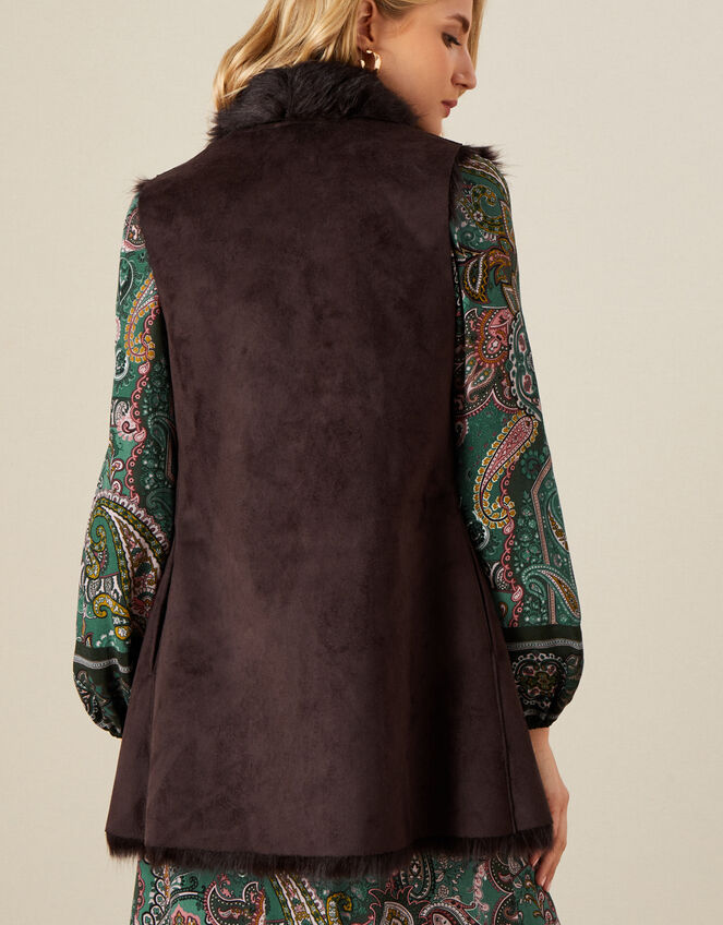 Faux Fur and Suedette Gilet, Brown (CHOCOLATE), large