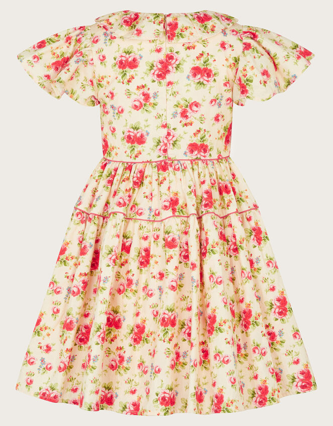 Frilly Short Sleeve Rose Print Dress, Pink (PINK), large