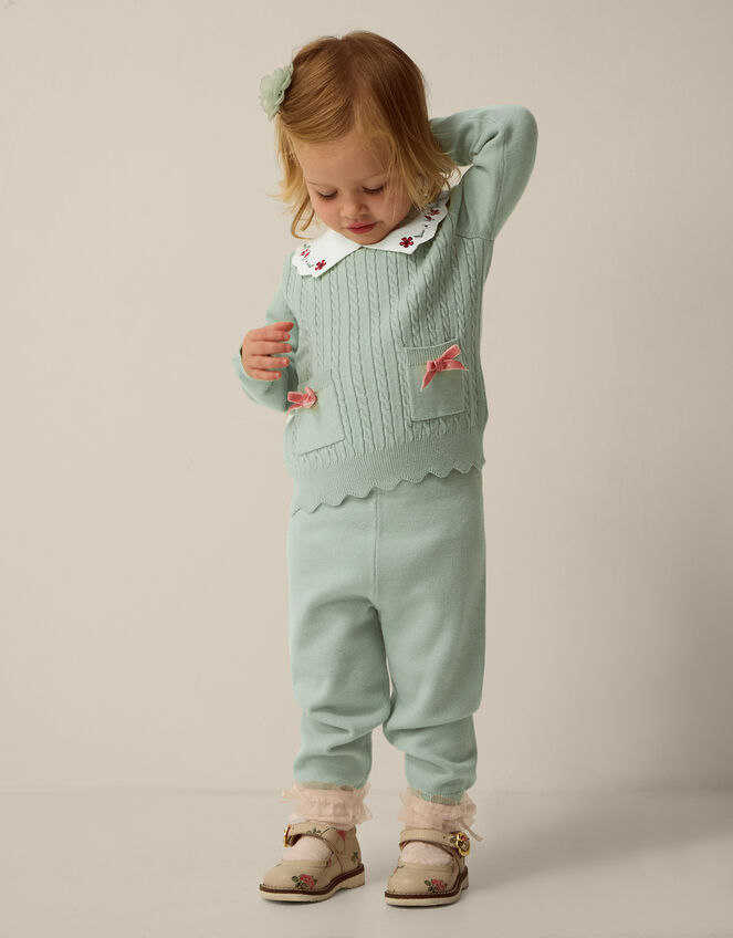 Baby Cable Knit Jumper & Joggers Set, Green (GREEN), large