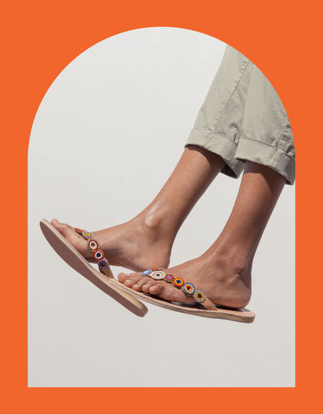 Laidback London Peak Beaded Leather Flip Flops, Multi (MULTI), large